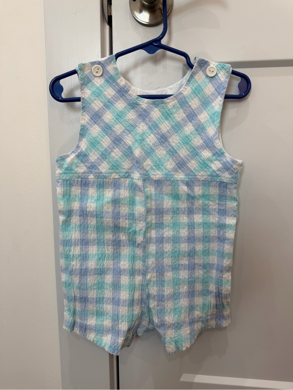 Blue & Aqua Plaid Kids One-Piece Shorts Romper
